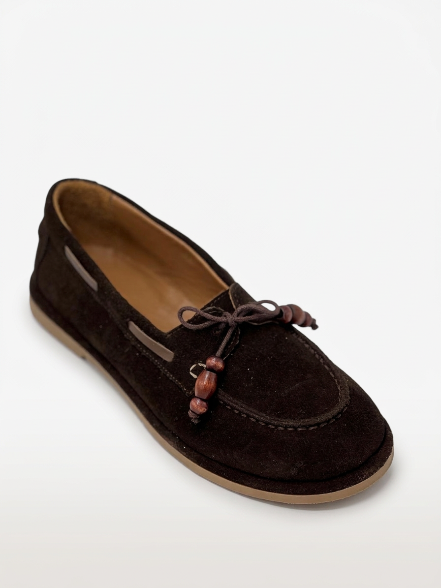 Suede Beaded Boat Shoe - Dark Brown