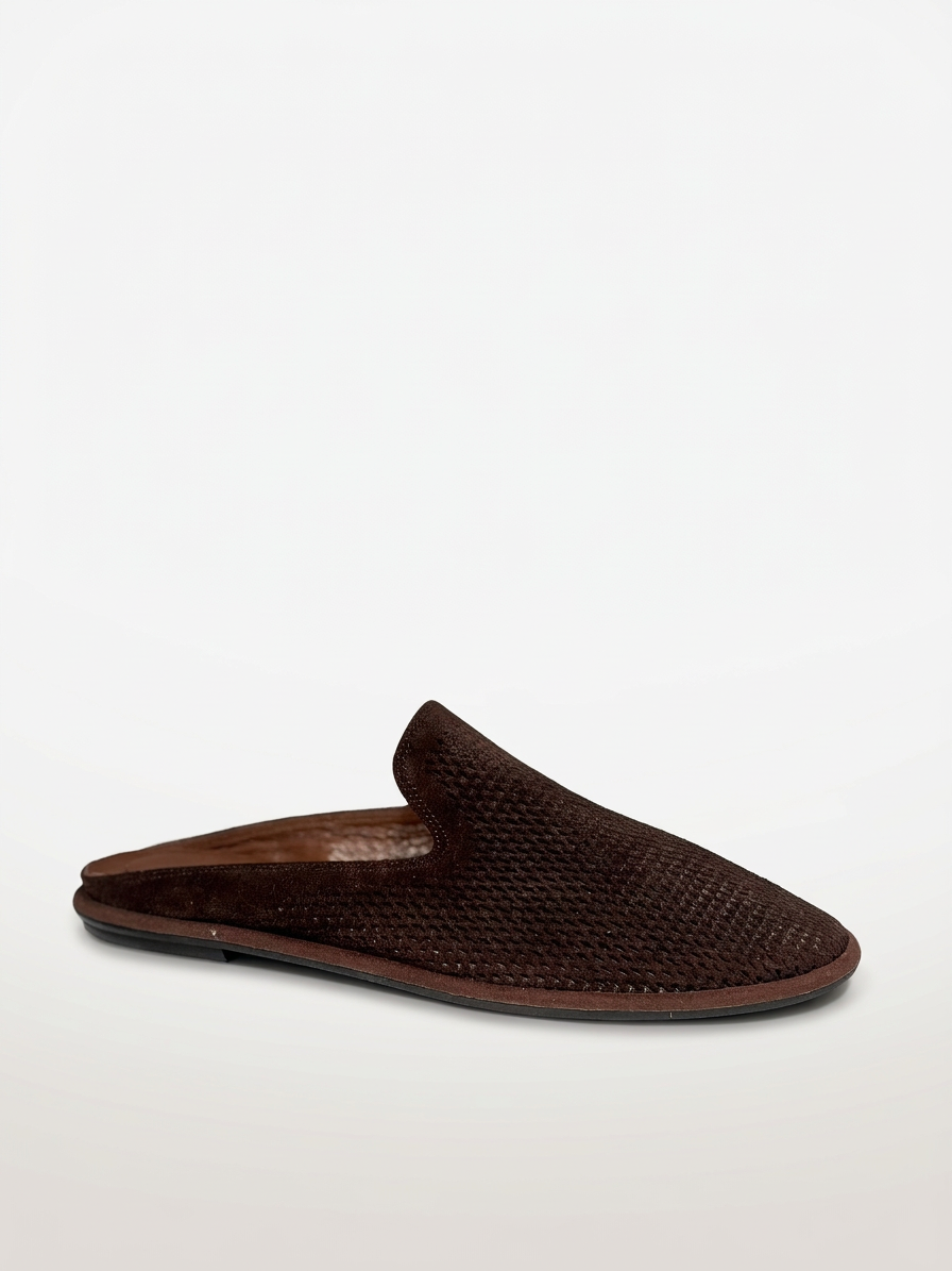 Dark Brown Woven Suede Pointed Mule
