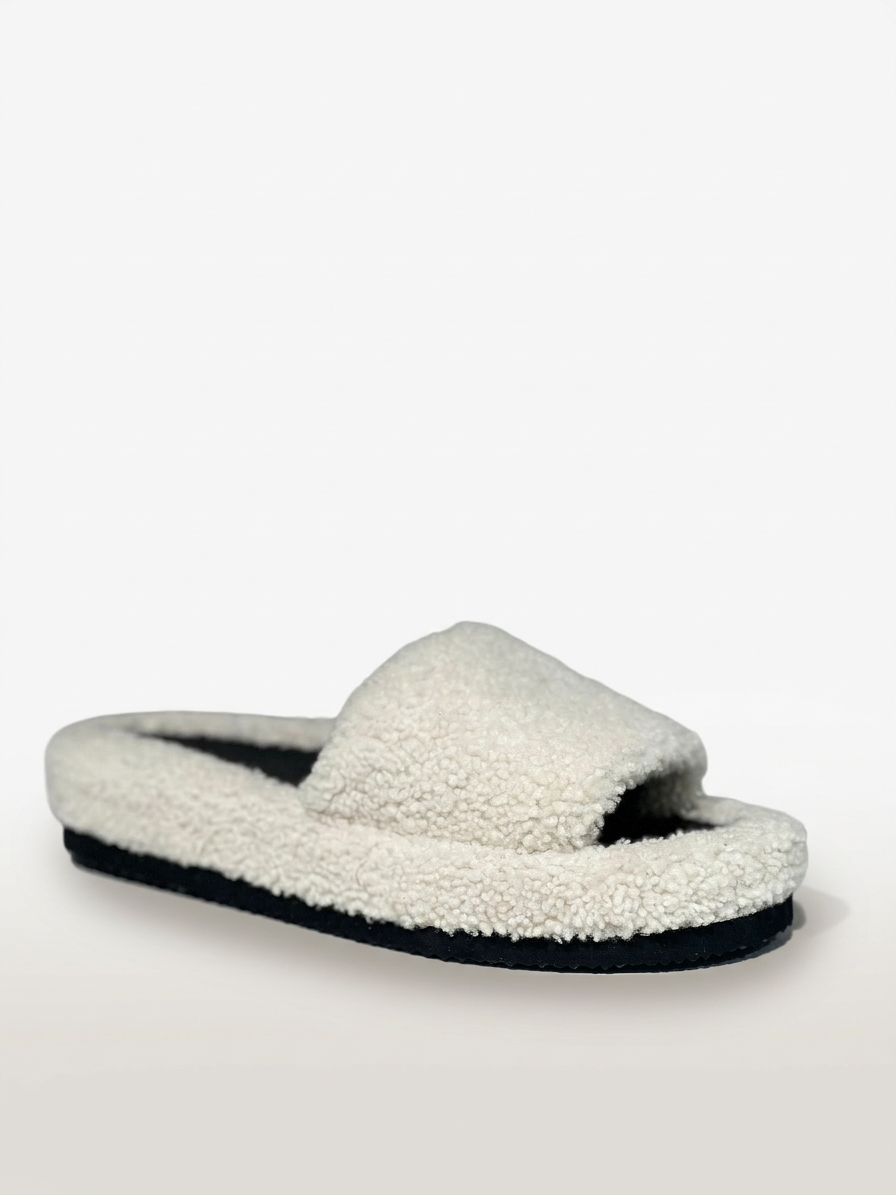 Cream Shearling Single-Strap Slide