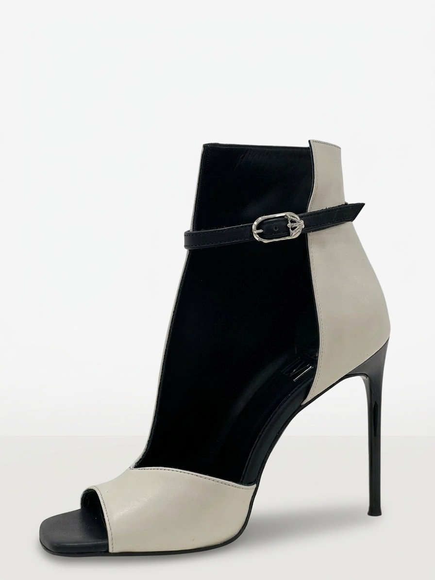 Ivory Black Colorblock Peep-Toe Ankle Bootie